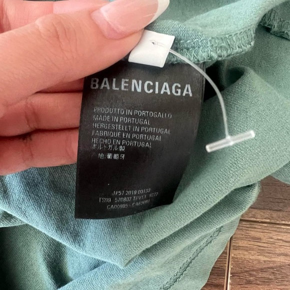 Balenciaga Unisex Army Green Khaki Logo Cotton T-Shirt Size Small - Picture 4 of 6